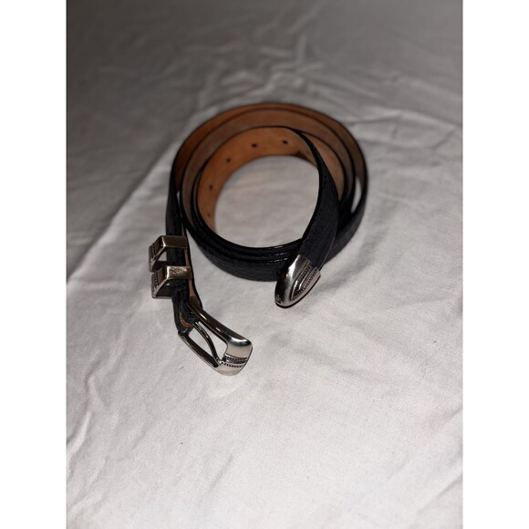 Belts.Com Black Croc Embossed Italian Calfskin Belt Sz 52 1” Grey